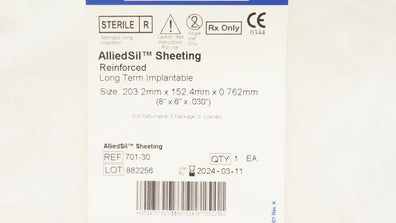 Implantech 701-30 AlliedSil Sheeting Reinforced, Size 203, 8 x 6 x .030inch (x)